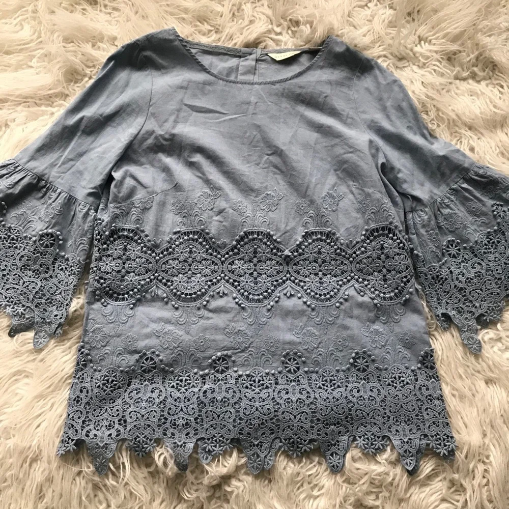 Anthropologie 11•1 Tylho Tunic Blue Lace Crochet‎